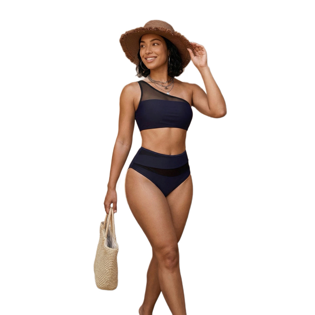 Women's Fashionable Bikini Suit with Asymmetrical Top and High Waist Mune Fashion