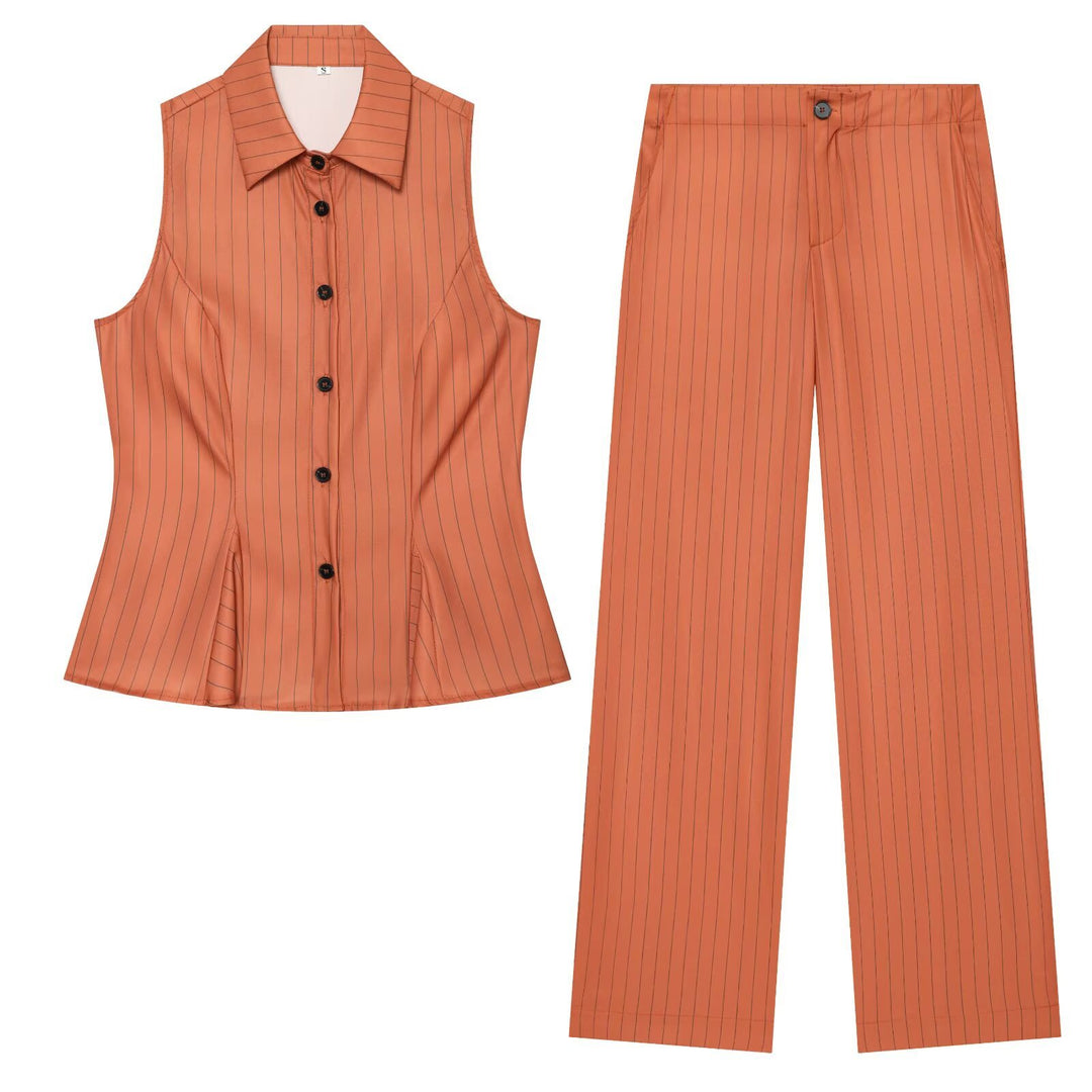 Women’s wide pinstripe pants with high waist and straight leg Mune Fashion