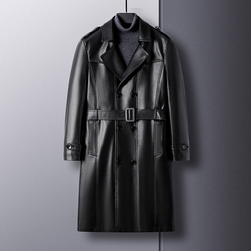 Men's Modern Faux Leather Trench Coat Mune Fashion