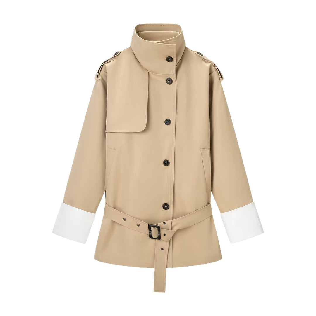 Women's short jacket in safari style with waist belt and oversized cuffs Mune Fashion