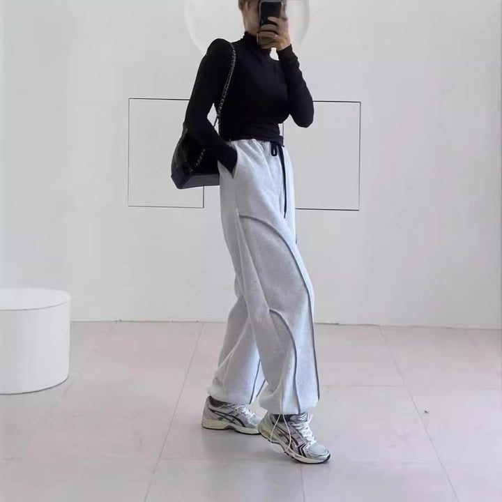 Women's Wide Sweatpants with Contrasting Seam Details and Drawstring Mune Fashion