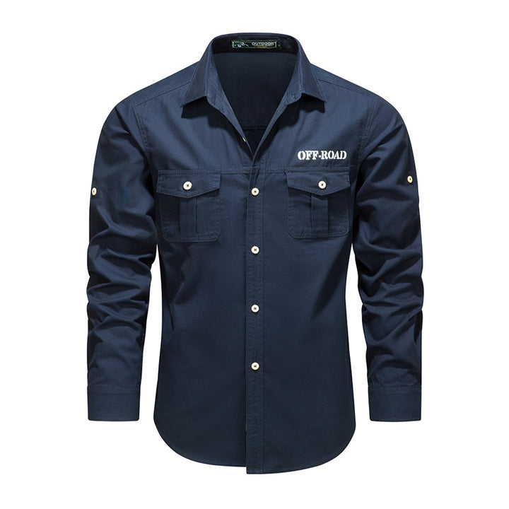 Men's Long Sleeve Utility Shirt made of Cotton Blend with Double Chest Pockets and Roll-Up Sleeves Mune Fashion