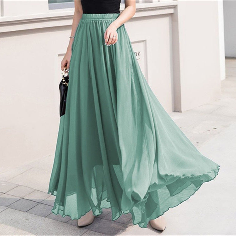 Women's maxi chiffon skirt with elastic waistband and flowy A-line Mune Fashion
