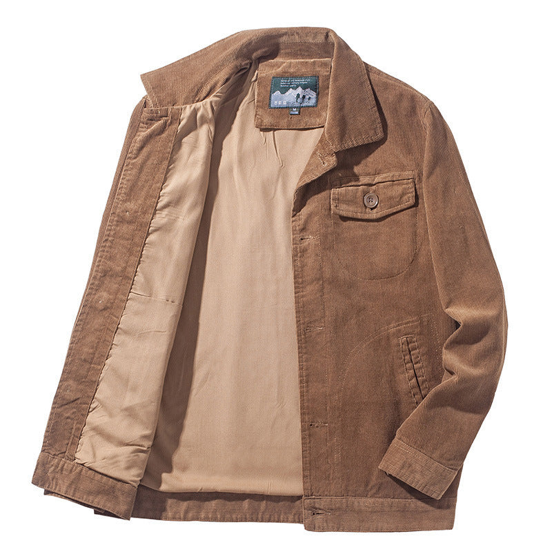Men's corduroy chore jacket in a worker style with shirt collar and wooden button closure Mune Fashion
