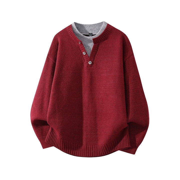 Women’s Oversized Knit Sweater with Henley Half Button Collar and Ribbed Hem Mune Fashion