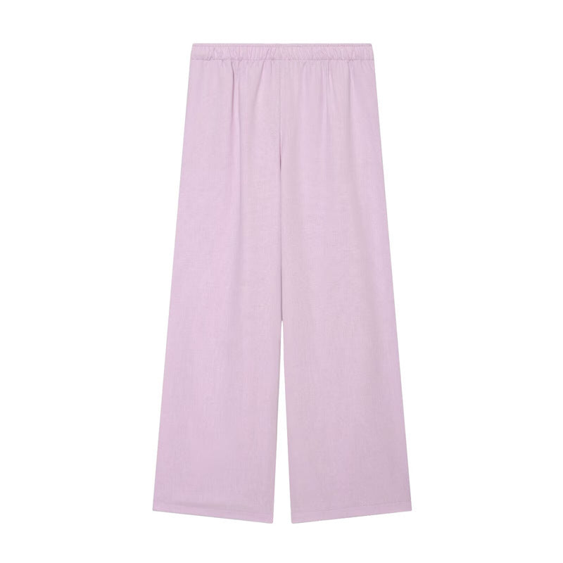 Women's Wide Palazzo Trousers with Elastic Waistband and Flowing Linen Mix Mune Fashion