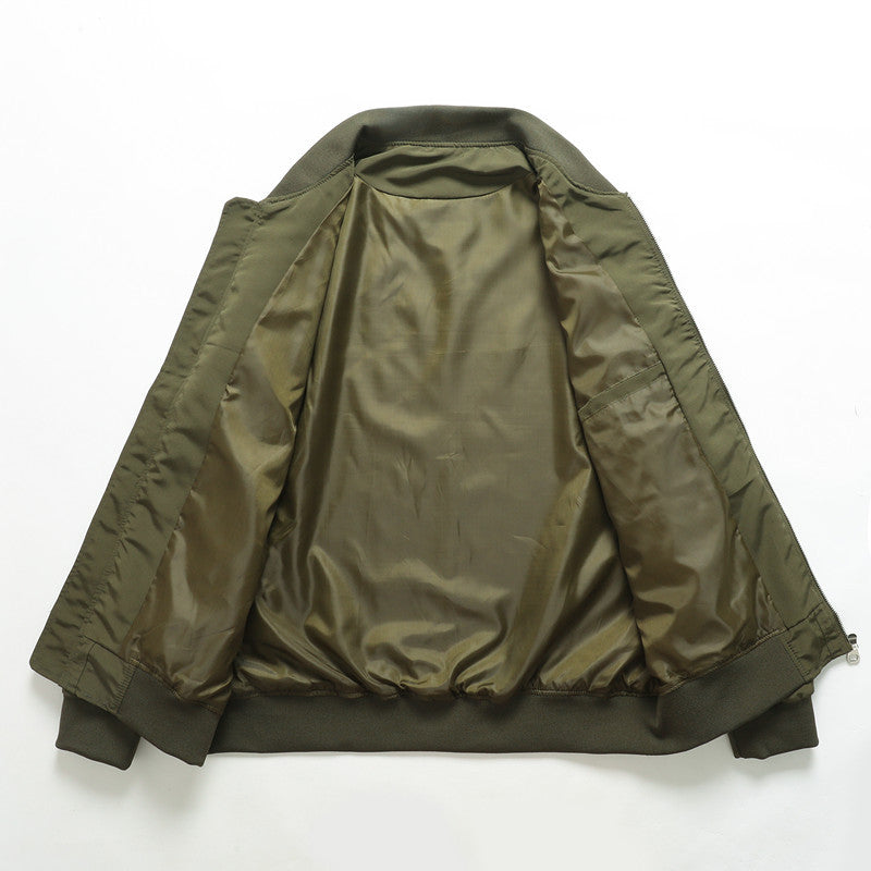 Men's washed canvas bomber jacket with stand-up collar, concealed zipper and side pockets Mune Fashion