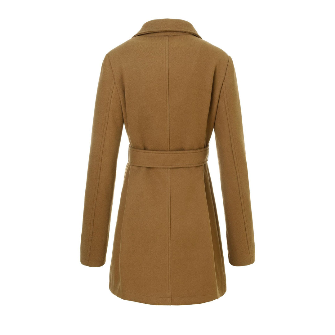 Women's tailored double-breasted wool coat with tie belt and lapel collar Mune Fashion