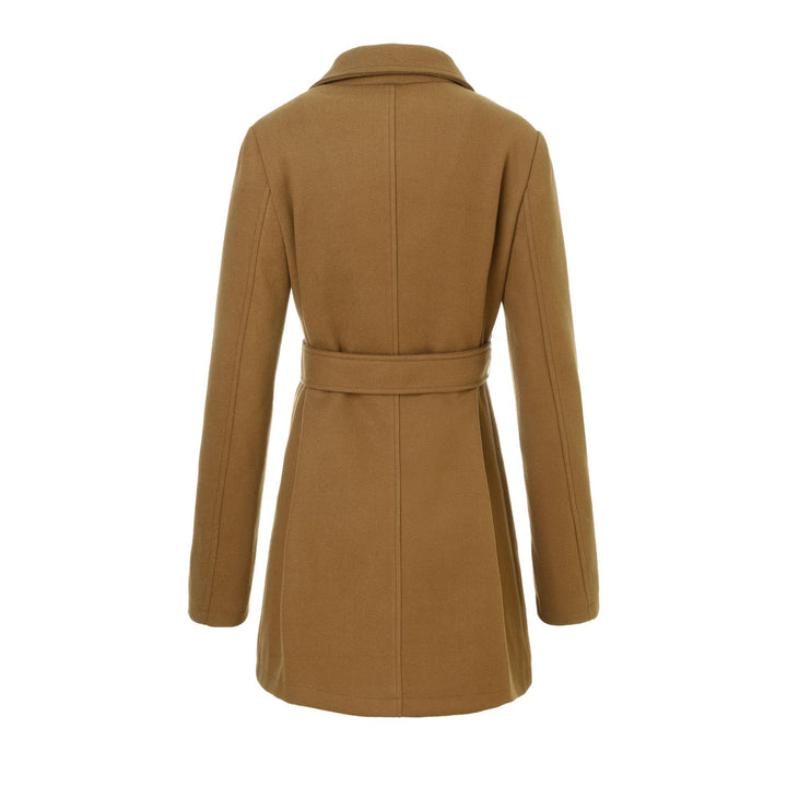 Women's tailored double-breasted wool coat with tie belt and lapel collar Mune Fashion