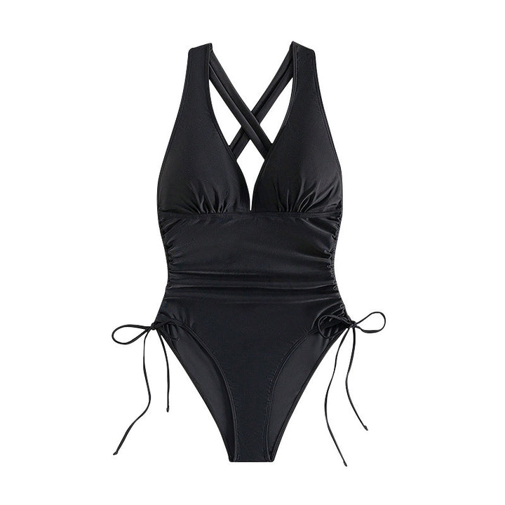 Women's One-Piece Swimsuit with Deep V-Neck and Adjustable Side Ties Mune Fashion