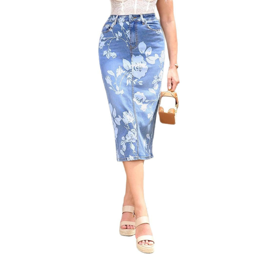 Women's high-waisted floral denim pencil skirt (Midi) Mune Fashion