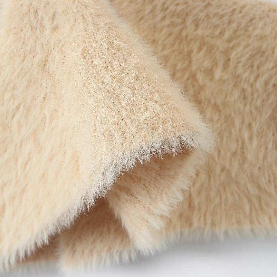 Women Longer fluffy hooded cardigan with patch pockets and open front Mune Fashion
