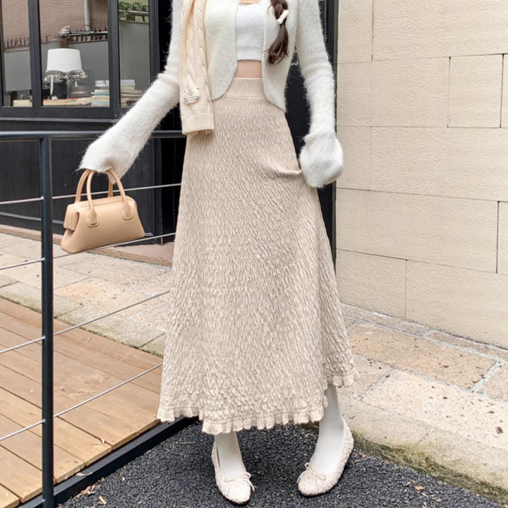 Ladies Elegant Maxi Skirt with Textured Wave Pattern Mune Fashion