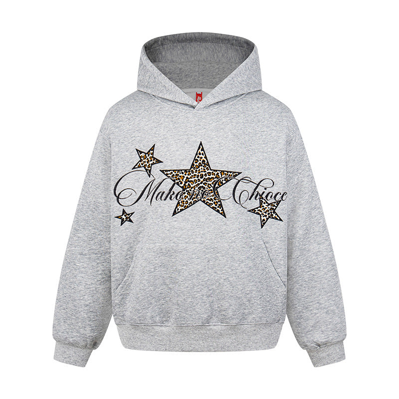 Women's Oversized Hoodie with Kangaroo Pocket and Leo-Star Print Mune Fashion