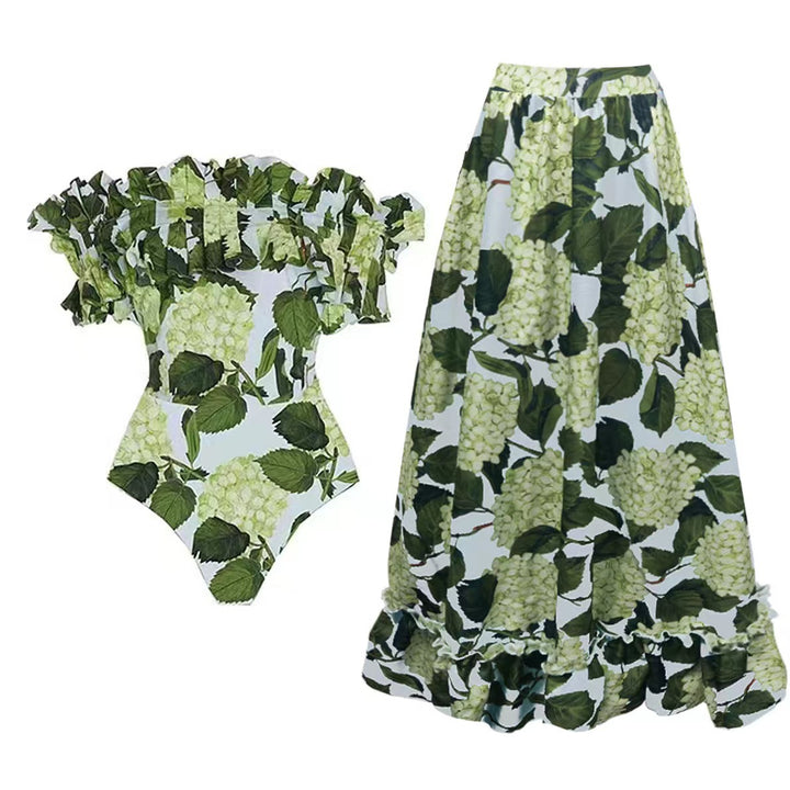 Ladies' one-piece swimsuit with voluminous ruffle details and floral design Mune Fashion
