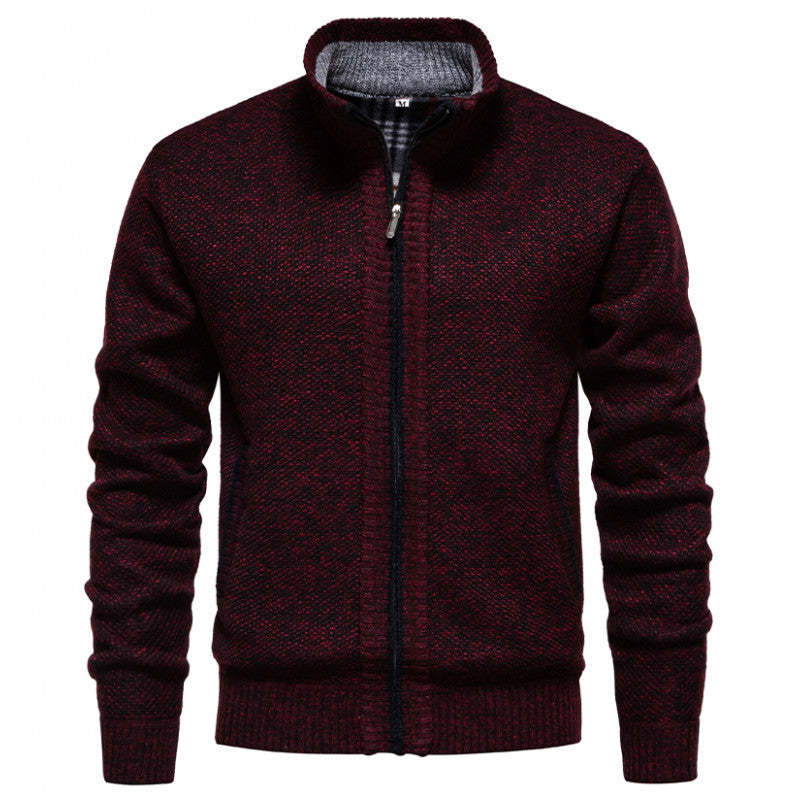 Men's structured knit cardigan with full zip and contrast-lined stand-up collar Mune Fashion