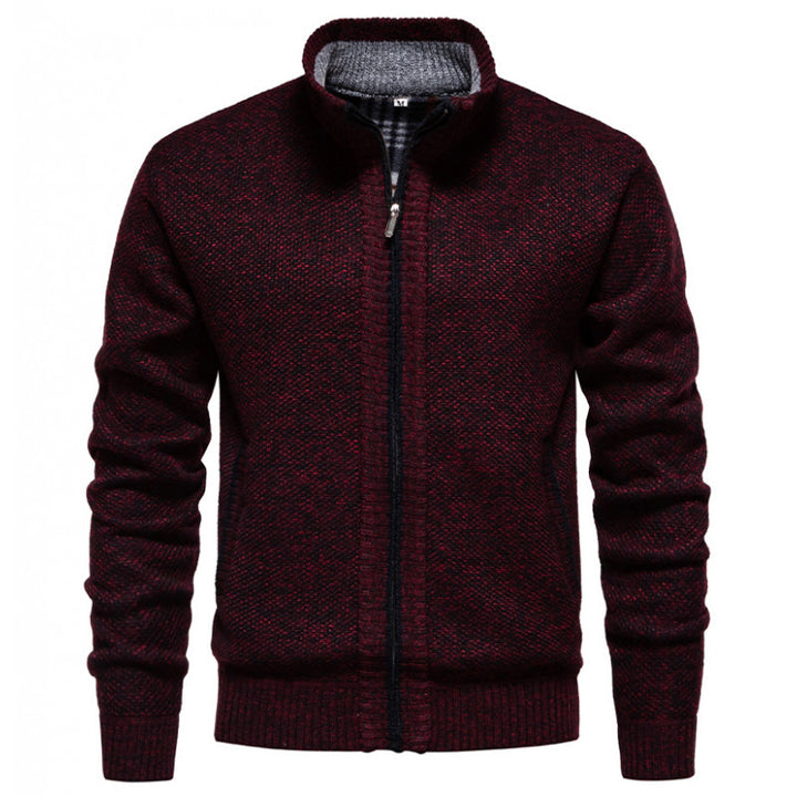 Men's structured knit cardigan with full zip and contrast-lined stand-up collar Mune Fashion