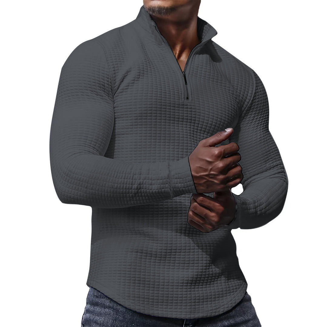 Men's waffle knit long sleeve shirt with short zip Mune Fashion