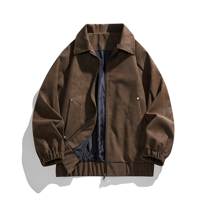 Men's faux velvet bomber jacket in oversized boxy cut with two-way zipper & elastic hem Mune Fashion