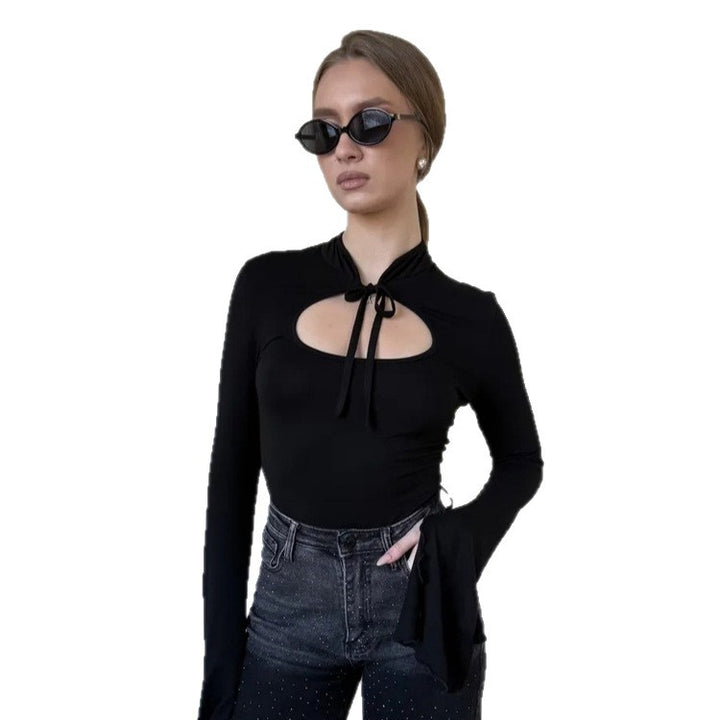 Women's Tailored Long Sleeve Shirt with Cut-Out and Flared Ruffle Sleeves Mune Fashion