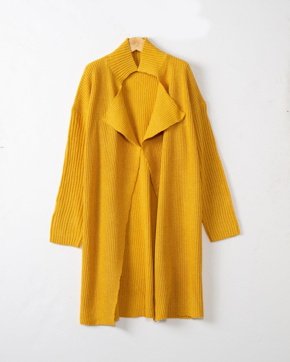 Women's longer open ribbed knit cardigan with wide shawl collar Mune Fashion