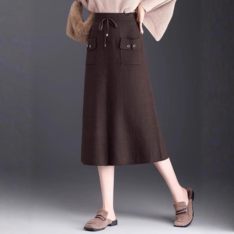 Ladies Stylish Maxi Skirt with Pockets and Tying Belt Mune Fashion