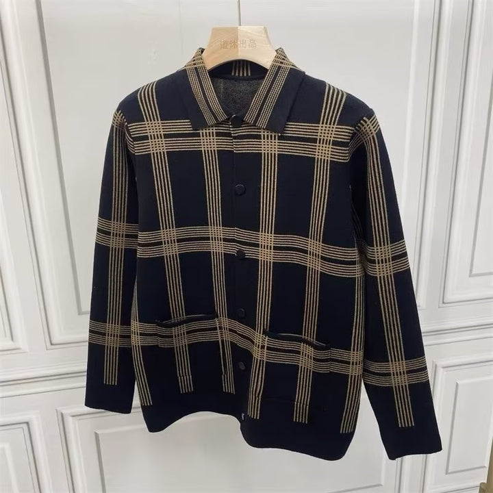 Men's Lightweight Knit Transitional Shirt Jacket with Check Pattern and Patch Pockets Mune Fashion