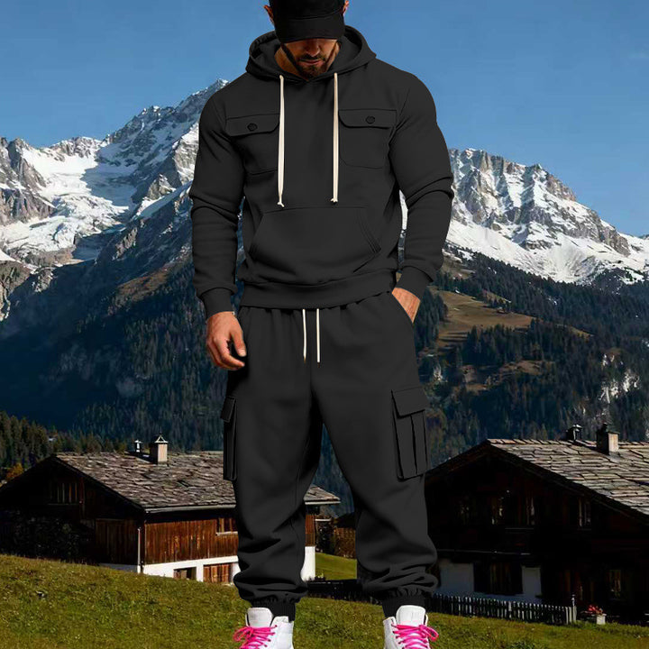 Men's Hooded Sweatshirt Set with Cargo Joggers and Patch Pockets Mune Fashion