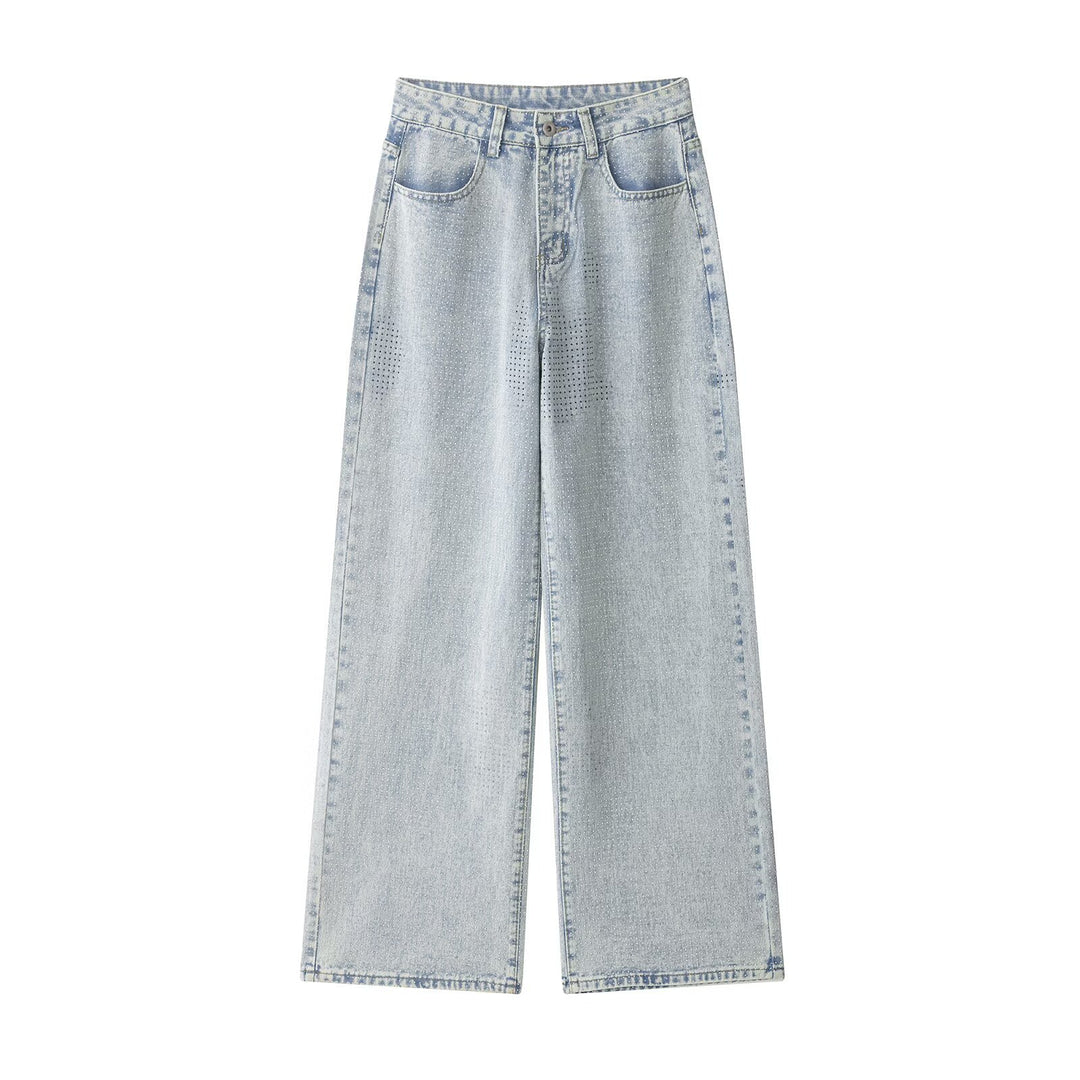 Ladies wide high-waisted jeans with wide leg and micro-perforated pattern Mune Fashion