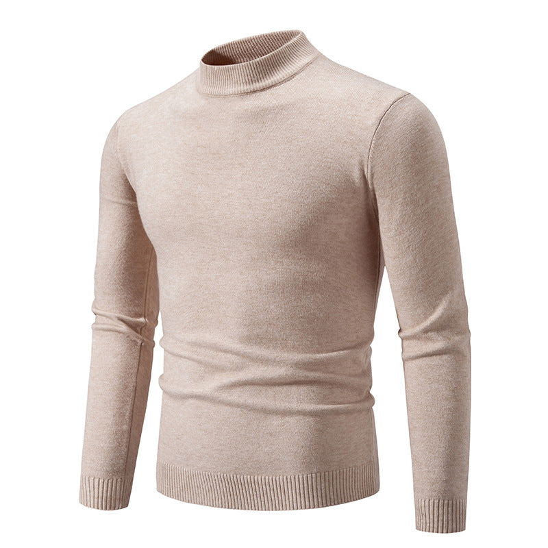 Men's Slim Fit Fine Knit Mock Neck Sweater with Ribbed Collar and Hem Mune Fashion