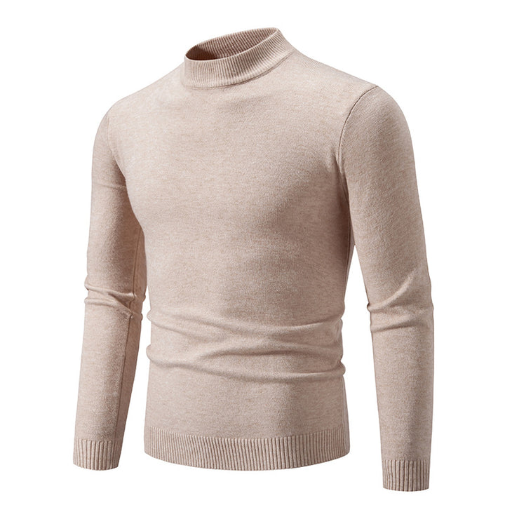 Men's Slim Fit Fine Knit Mock Neck Sweater with Ribbed Collar and Hem Mune Fashion