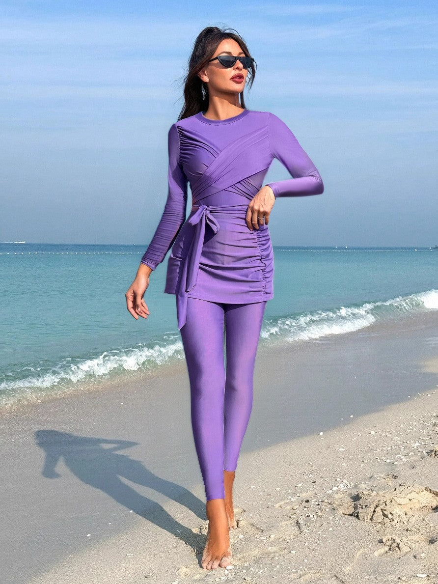 Women's fashionable swimsuit with wrap skirt and long sleeves Mune Fashion
