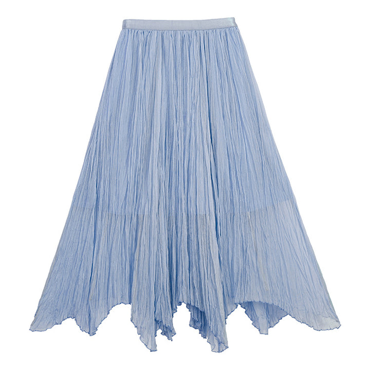 Women's flowing crinkle maxi skirt with tiered layering and pointed hem, Mune Fashion