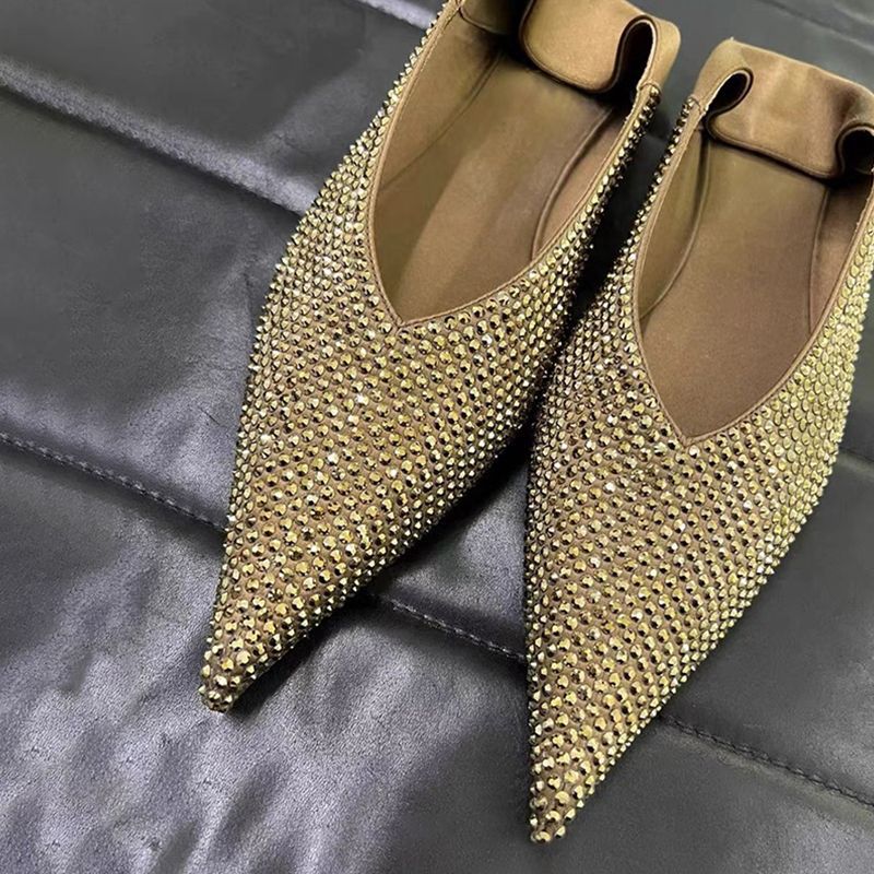 Women's Elegant Pointed Toe Slipper Ballet Flats with Rhinestone Mesh and Padded Comfort Insole Mune Fashion