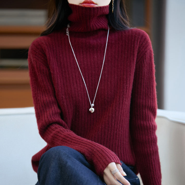 Women's Slim Fine Knit Turtleneck Sweater with Fine Rib Structure and Cashmere-like Feel Mune Fashion
