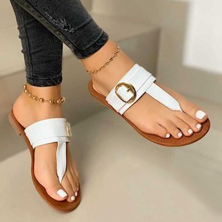 Women's elegant toe post sandals with padded comfort sole and decorative buckle Mune Fashion