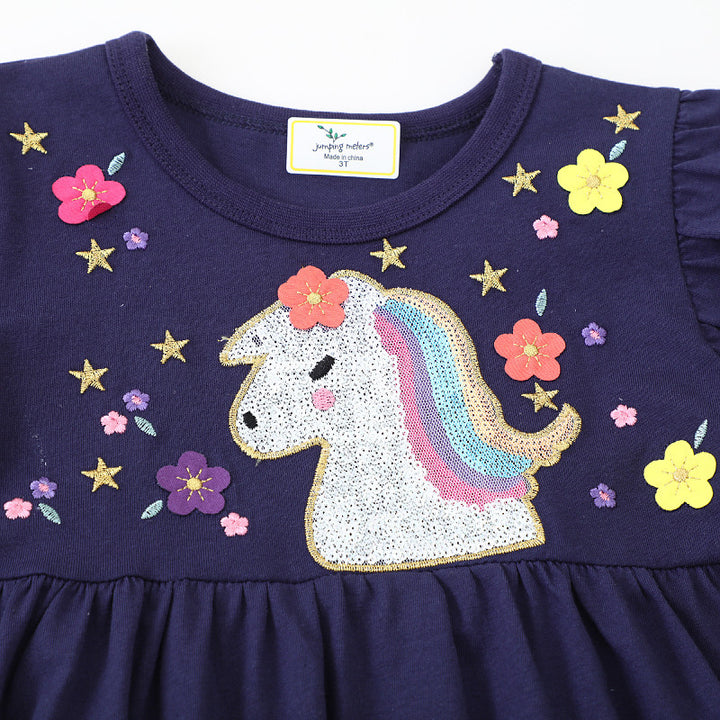 Girl's T-shirt dress with glittering unicorn motif Mune Fashion