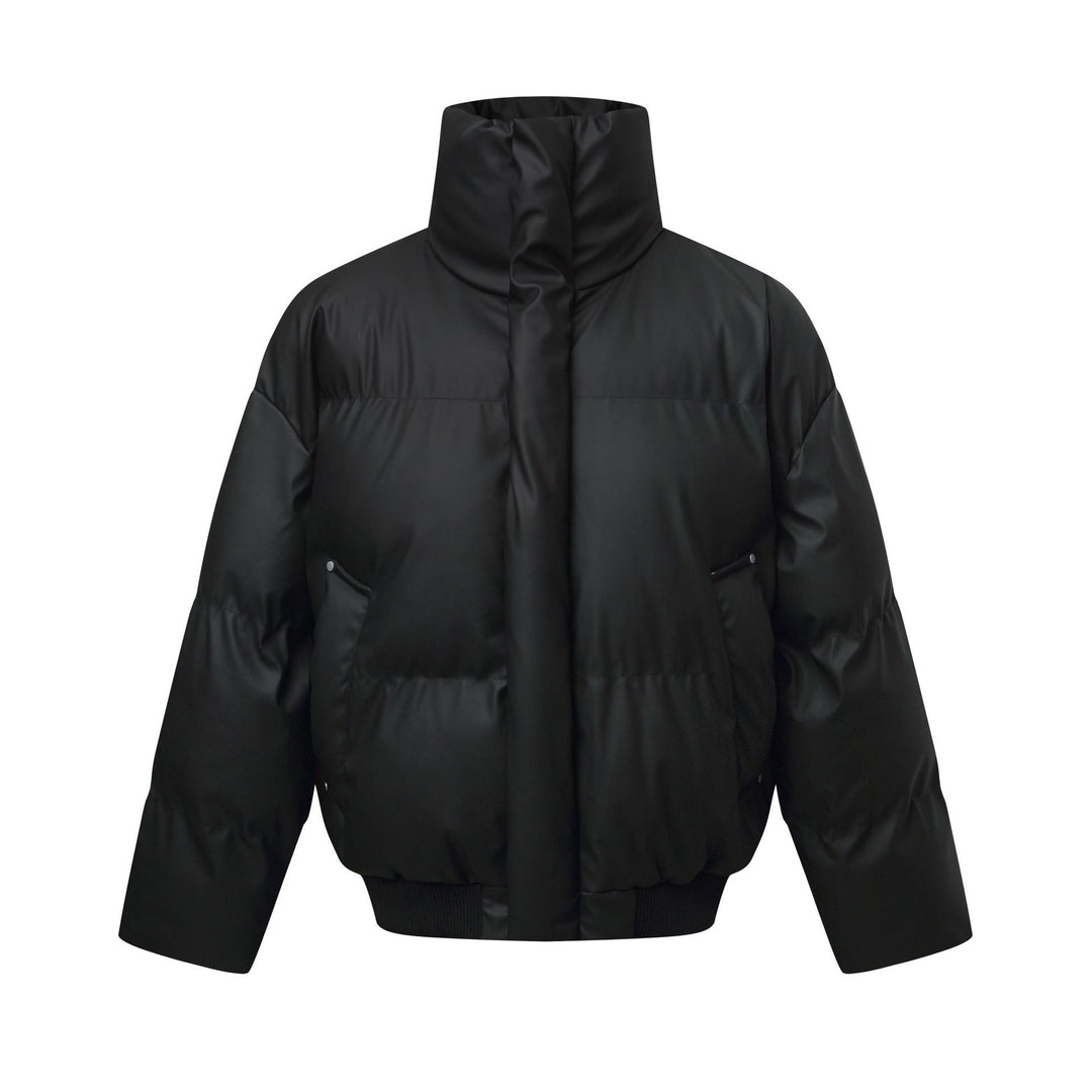 Women's Short Cut Quilted Winter Parka with High Stand Collar and Ribbed Hem Mune Fashion