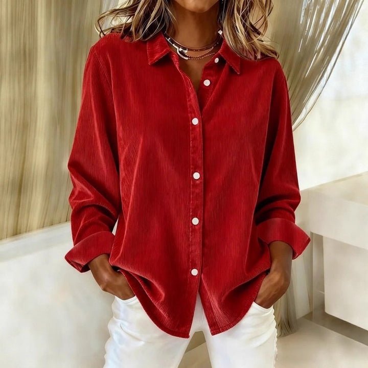 Ladies Elegant Cord Blouse with Button Placket Mune Fashion