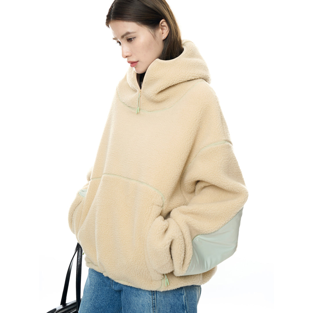 Women's Cozy Teddy Fleece Hoodie with High Hood and Kangaroo Pockets