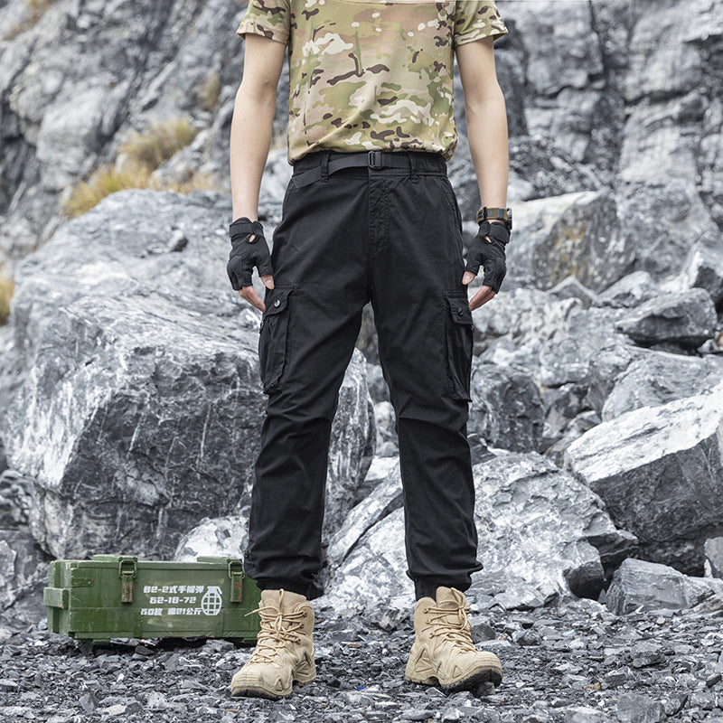Herren Konisch geschnittene Utility‑Cargohose mit Tunnelzugbund, integriertem Gürtel und Mehrfachtaschen Mune Fashion