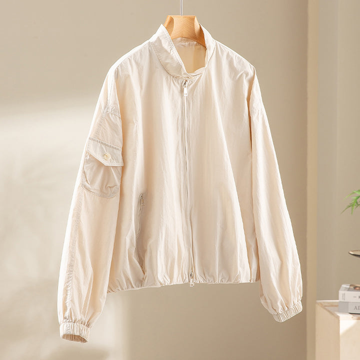 Women's short technical bomber jacket in oversized style with sleeve pocket and two-way zipper Mune Fashion