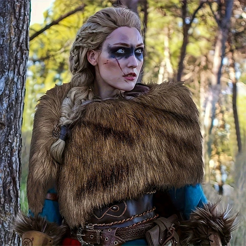 Ladies' shoulder stole made of faux fur in a rustic fur look with leather strap Mune Fashion