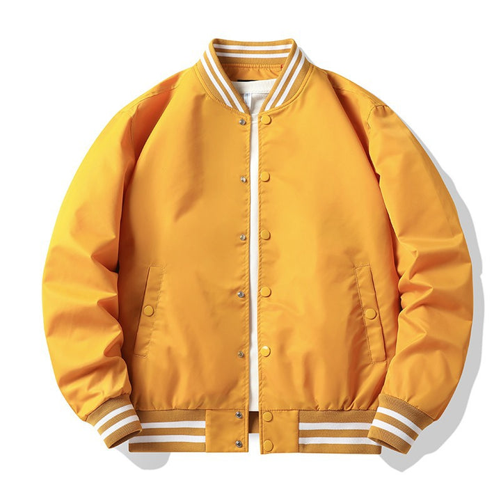 Men's  retro-striped collar varsity snap-front satin-effect bomber jacket Mune Fashion