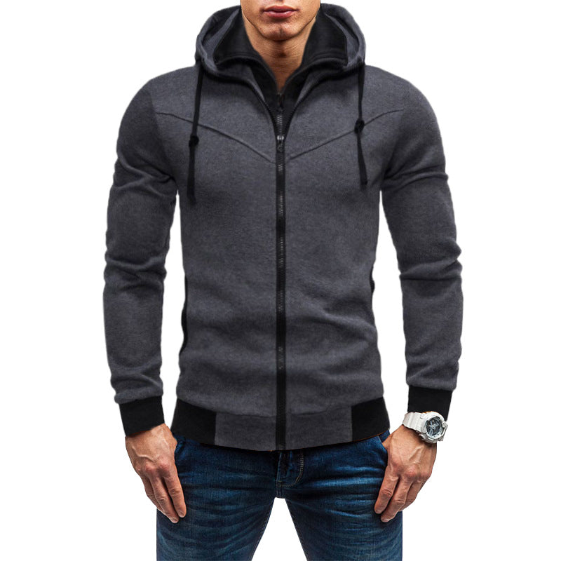 Men's Slim-Fit Hoodie Jacket with Concealed Zipper Double Collar and Contrasting Cuffs Mune Fashion