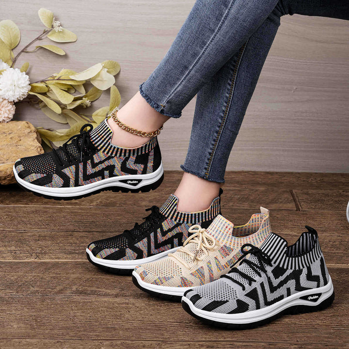 ladies knitted sock sneaker with jacquard pattern, elastic shaft, integrated lacing and shock-absorbing profile sole Mune Fashion