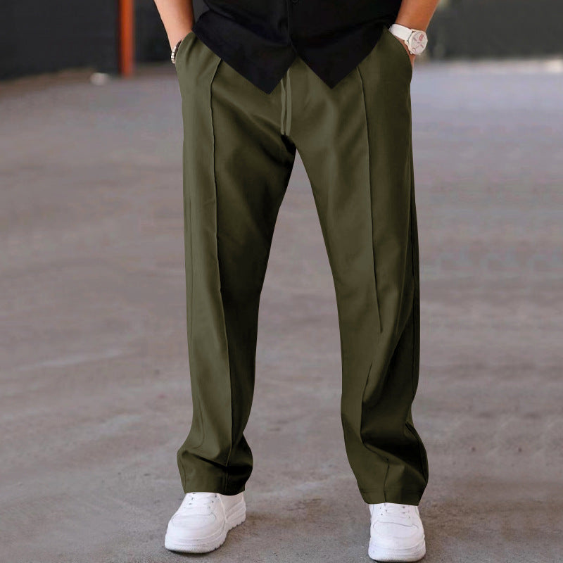 Men's Relaxed-Fit Casual Pants with Pleat, Drawstring and Side Pockets Mune Fashion