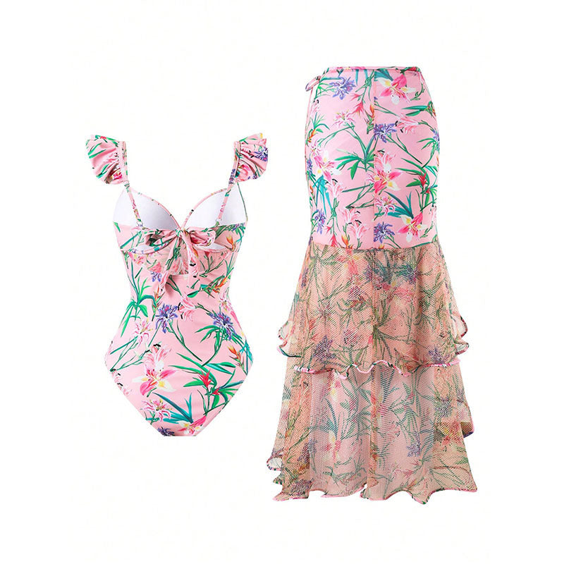 Women's swimsuit with ruffles and matching wrap skirt Mune Fashion