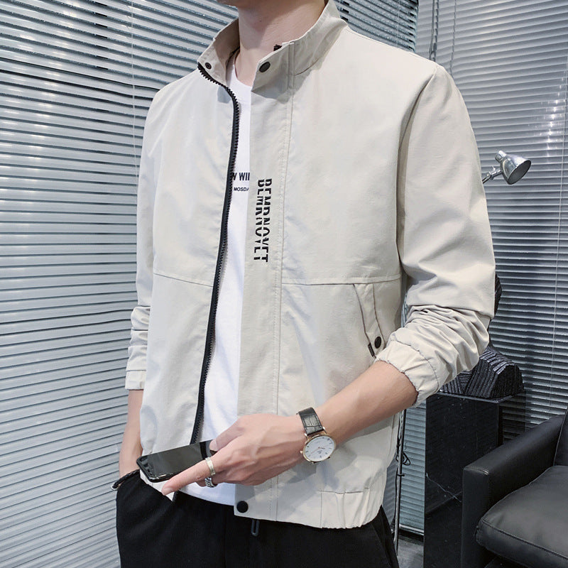 Men's Light Bomber Jacket with Stand-Up Collar, Elastic Hem and Flap Pockets Mune Fashion