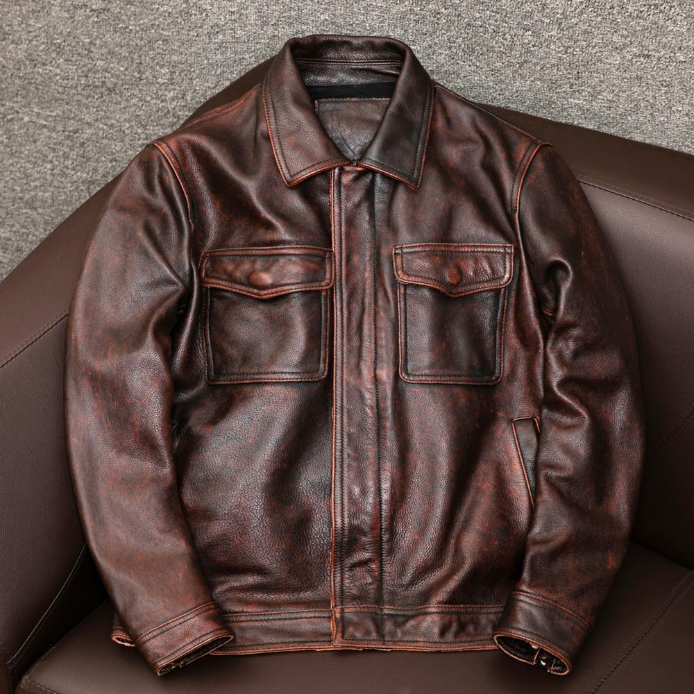 Men's overshirt leather jacket with chest pockets and concealed zipper Mune Fashion